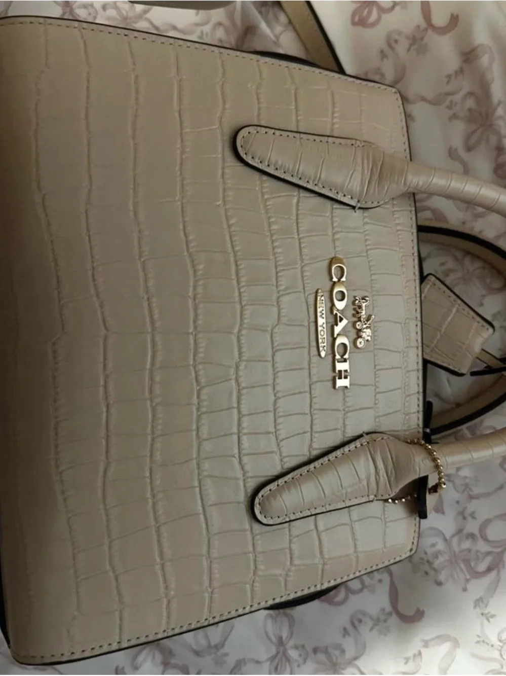 Coach Croc-Embossed Satchel in Light Taupe